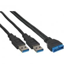 USB 3.0 Adapter  1x USB 3.0  19-pol. Pinheader Buchse / 2x USB 3.0 A-Stecker