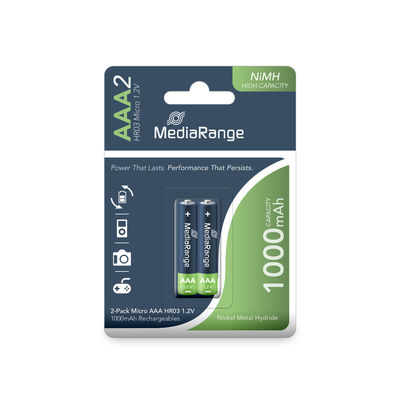 Akku 2x MediaRange HR03 NiMH AAA Microzelle 1.2 Volt / 1000 mAH, 2er Pack Akku 2x MediaRange HR03 NiMH AAA Microzelle 1.2 Volt / 1000 mAH, 2er Pack