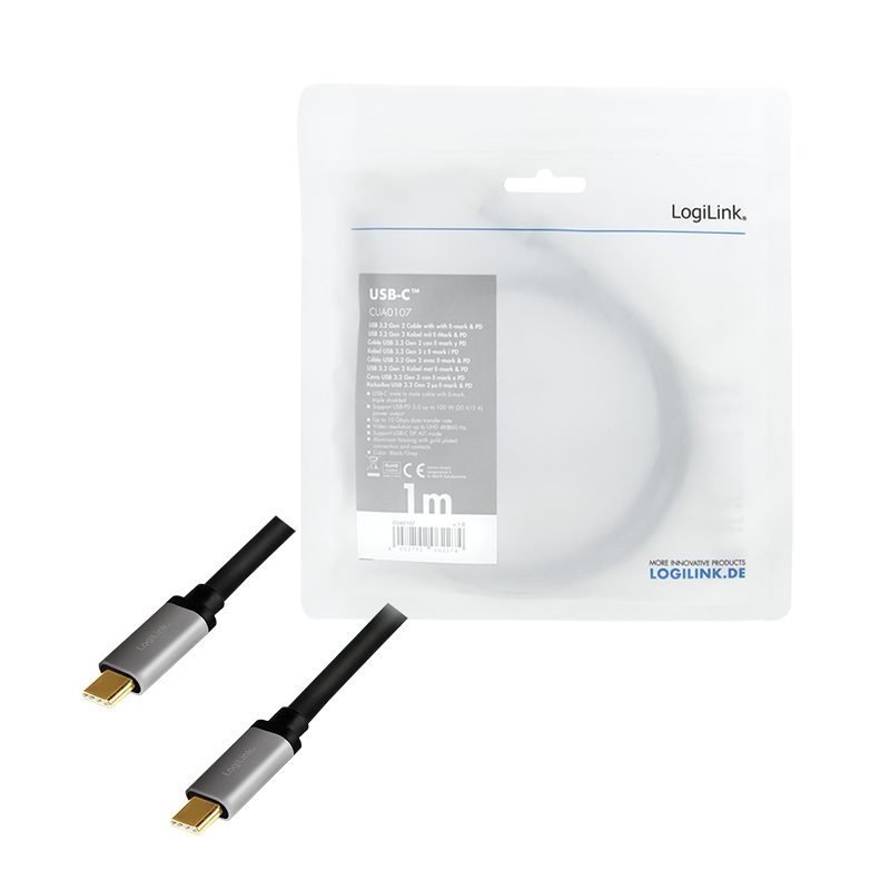 USB C/C Gen-2 Kabel 1,0 M. - USB 3.2 Typ C-Stecker > USB 3.2 Typ C-Stecker, schwarz/grau USB C/C Gen-2 Kabel 1,0 M. - USB 3.2 Typ C-Stecker > USB 3.2 Typ C-Stecker, schwarz/grau