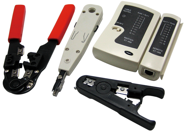 Netzwerk Werkzeug-Set 5-teilig mit Netzwerk Kabeltester Netzwerk Werkzeug-Set 5-teilig mit Netzwerk Kabeltester