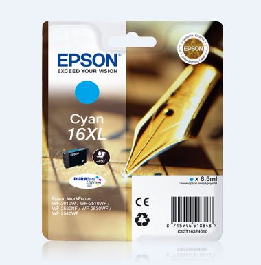 Epson T1632 XL-Tintenpatrone (Füllfeder) für WorkForce 2010 / 2510 / 2520 / 2530 / 2540, cyan Epson T1632 XL-Tintenpatrone (Füllfeder) für WorkForce 2010 / 2510 / 2520 / 2530 / 2540, cyan