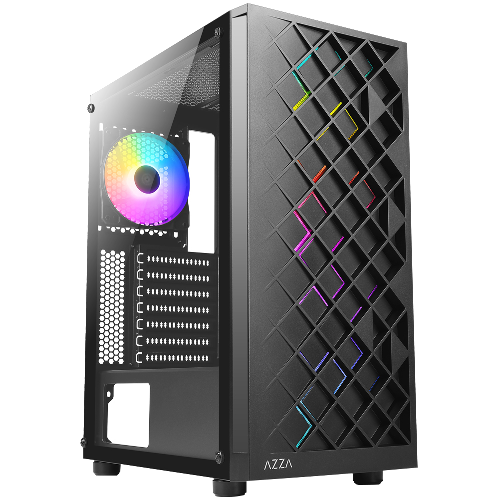 Miditower AzzA Spectra 280B Gaming Gehäuse ohne Netzteil, USB3/Audio, 120er RGB-Lüfter, schwarz Miditower AzzA Spectra 280B Gaming Gehäuse ohne Netzteil, USB3/Audio, 120er RGB-Lüfter, schwarz