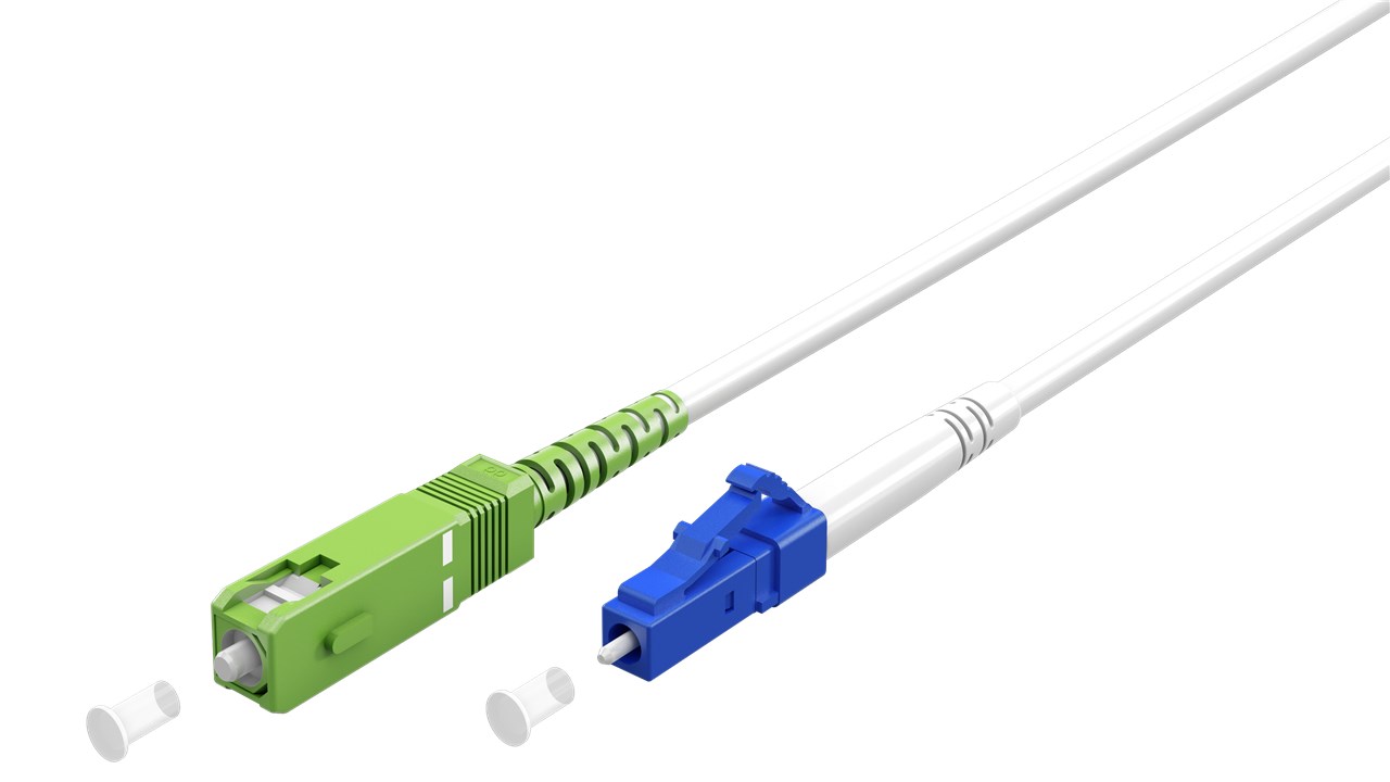 SC/LC - 3 m Glasfaserkabel (FTTH) LWL Simplex Kabel (OS2), SC/APC 8° zu LC/UPC, 9/125µm, weiß SC/LC - 3 m Glasfaserkabel (FTTH) LWL Simplex Kabel (OS2), SC/APC 8° zu LC/UPC, 9/125µm, weiß