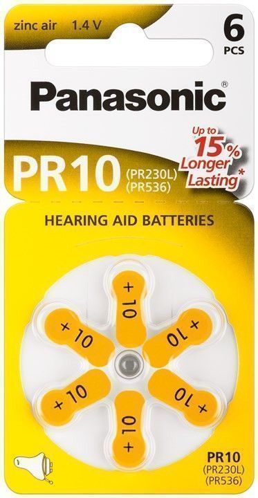 Knopf-Batterie  Panasonic PR10 (PR70/v10) - 5.8x3.6mm, Zink-Luft, 1.4 V, 100mA, Hörgeräte, 6er Pack