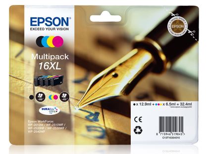 Epson T1636 XL-Multipack (Füllfeder) Tinte für WorkForce 2010 / 2510 / 2520 / 2530 / 2540, schwarz, cyan, magenta, gelb Epson T1636 XL-Multipack (Füllfeder) Tinte für WorkForce 2010 / 2510 / 2520 / 2530 / 2540, schwarz, cyan, magenta, gelb