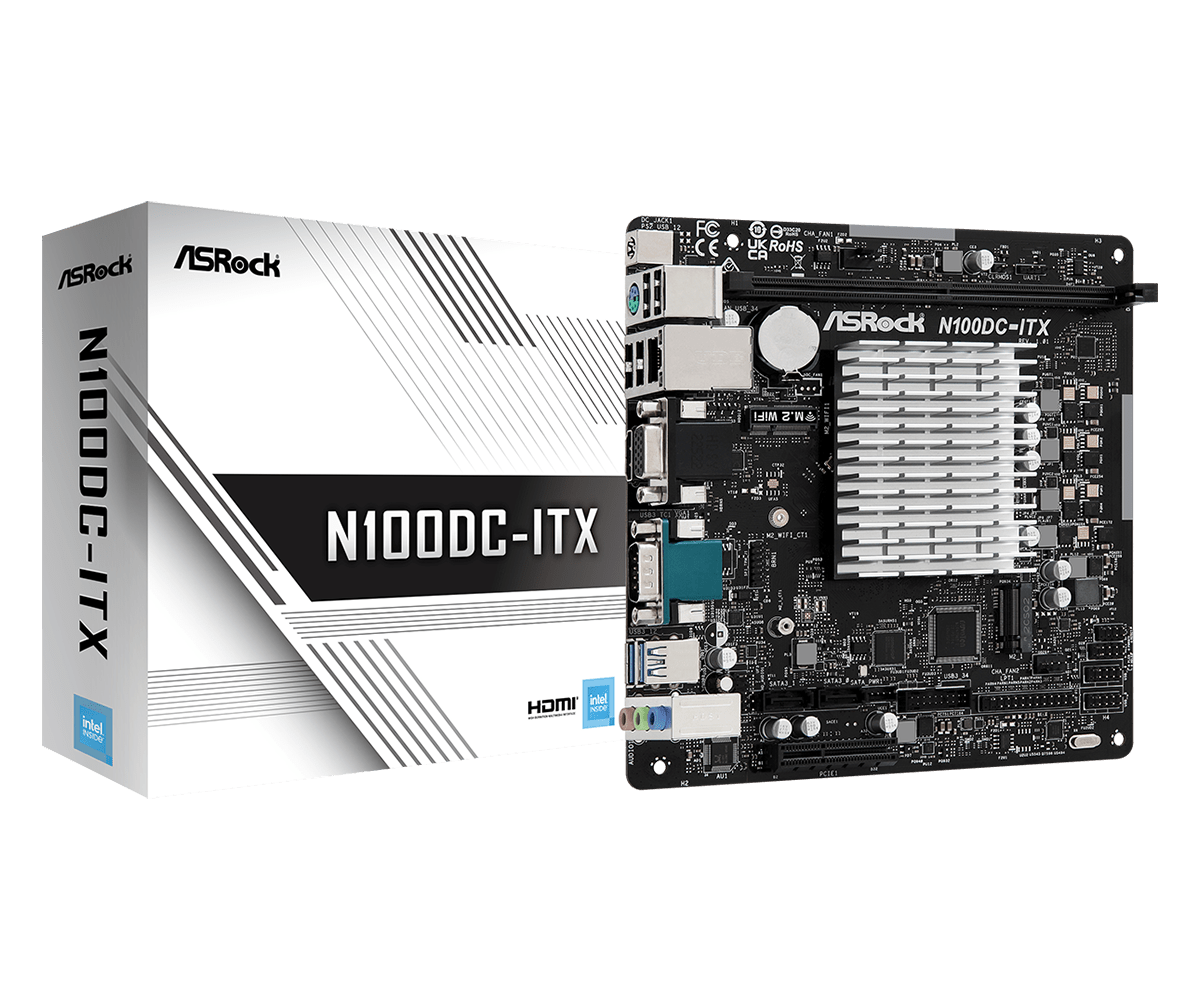 ASRock N100DC-ITX mit Intel N100 CPU (3,4GHz), 1xDDR4 HDMI / DVI, mini-ITX ASRock N100DC-ITX mit Intel N100 CPU (3,4GHz), 1xDDR4 HDMI / DVI, mini-ITX