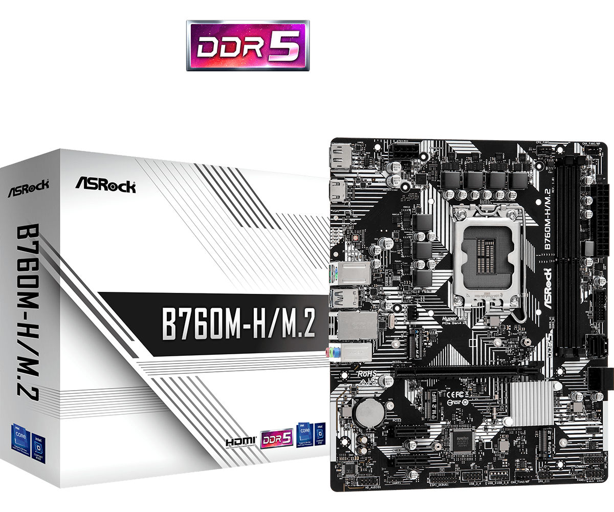 ASRock B760M-H/M.2 Sockel 1700, 2xDDR5 HDMI / DP / 2x M.2 / mATX ASRock B760M-H/M.2 Sockel 1700, 2xDDR5 HDMI / DP / 2x M.2 / mATX