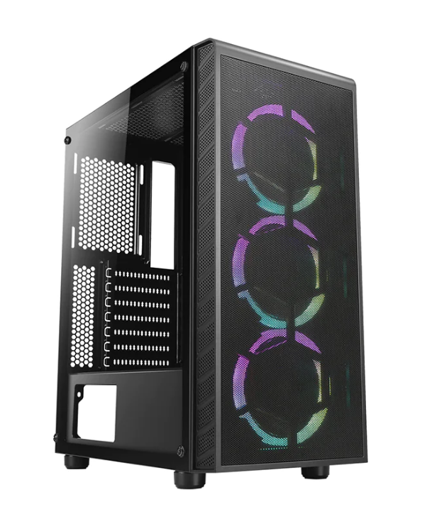 Miditower AzzA Prime 360 Gaming Gehäuse ohne Netzteil, USB3/Audio, 3x RGB-Lüfter, schwarz Miditower AzzA Prime 360 Gaming Gehäuse ohne Netzteil, USB3/Audio, 3x RGB-Lüfter, schwarz
