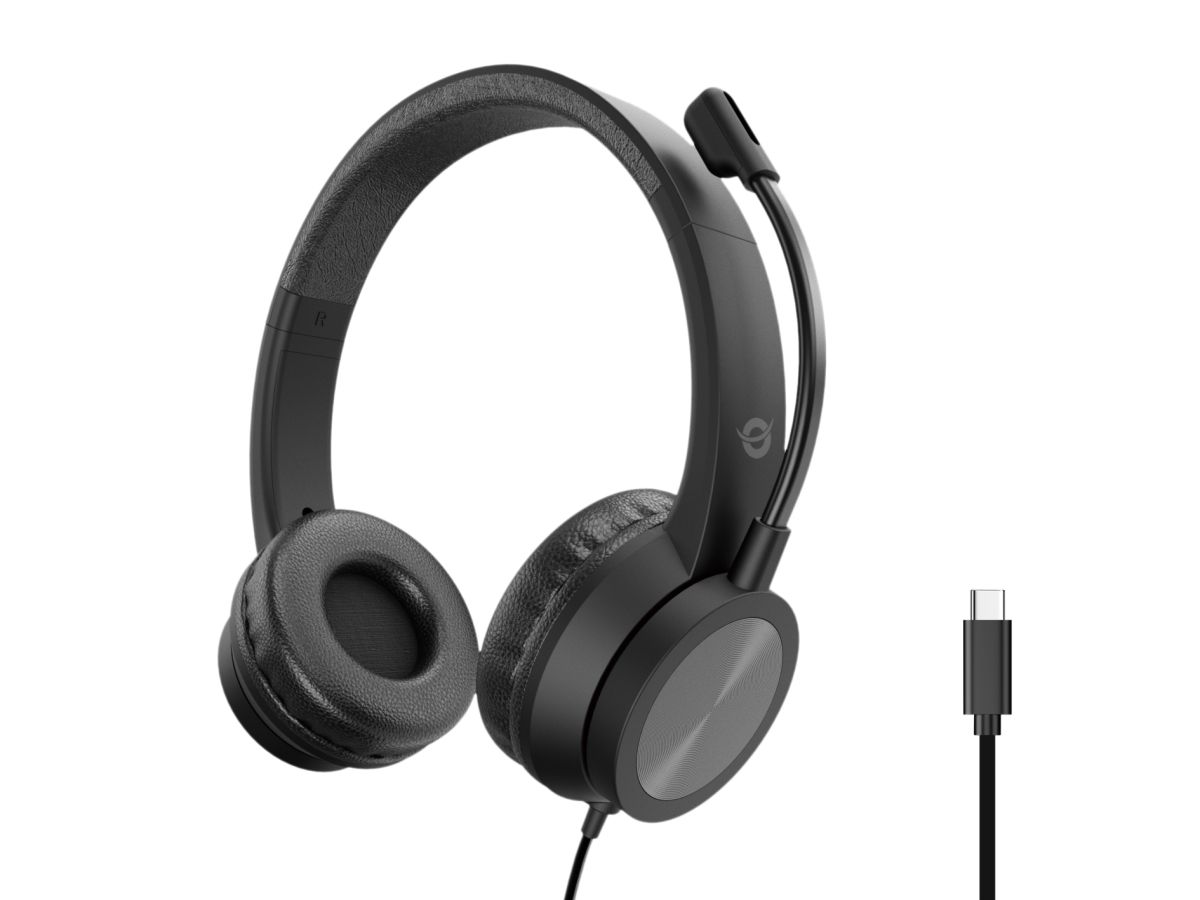 Conceptronic POLONA05C Stereo Headset USB-C mit FB am Kabel, schwarz