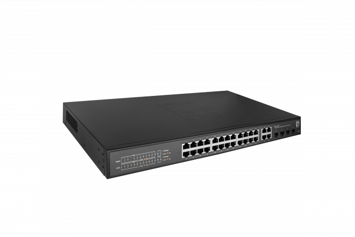 LevelOne GES-2128P Hilbert Gigabit Switch 28-Port (24xPoE+ 380W + 4xSFP) 10-1000Mbps, Desktop/19" Metallgehäuse LevelOne GES-2128P Hilbert Gigabit Switch 28-Port (24xPoE+ 380W + 4xSFP) 10-1000Mbps, Desktop/19" Metallgehäuse