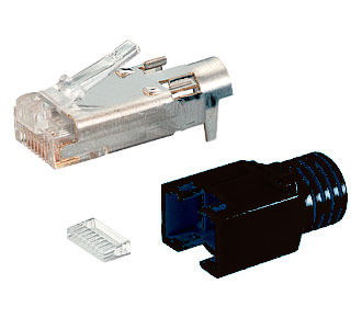 RJ45 Stecker Crimp HIROSE (TM12), Cat. 6 geschirmt mit Knickschutz und Einfädelhilfe RJ45 Stecker Crimp HIROSE (TM12), Cat. 6 geschirmt mit Knickschutz und Einfädelhilfe
