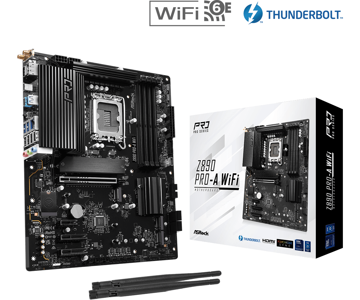 ASRock Z890 Pro-A WiFi Sockel 1851, 4xDDR5 HDMI / DP / TB / 4x M.2 / ATX ASRock Z890 Pro-A WiFi Sockel 1851, 4xDDR5 HDMI / DP / TB / 4x M.2 / ATX