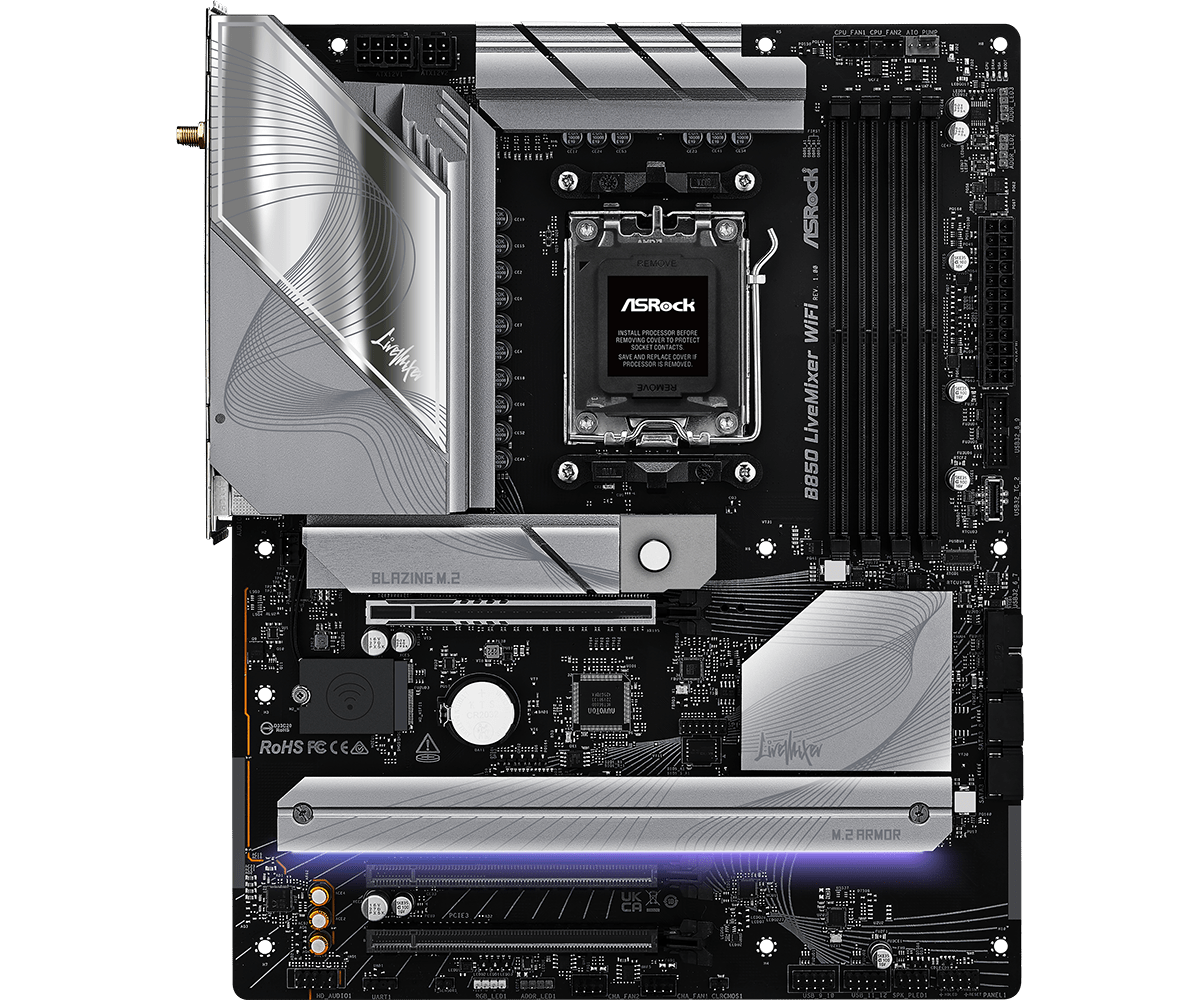 ASRock B850 LiveMixer WiFi Sockel AM5, 4xDDR5  3xM.2 / DP / HDMI , ATX
