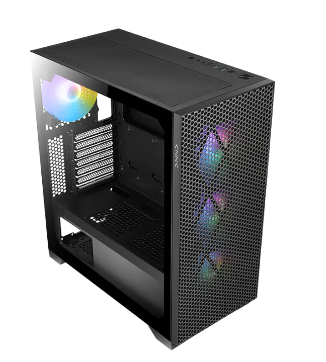 Miditower AzzA HIVE 450M Gaming Gehäuse ohne Netzteil, USB3/Audio, 4x120er RGB-Lüfter, schwarz