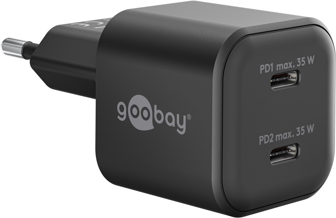 Goobay PD GaN Dual-Schnellladegerät Nano (35 W) 2x USB-C PD, schwarz