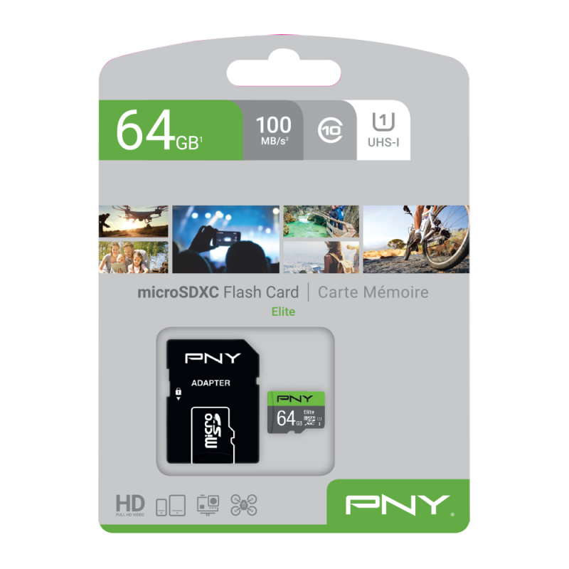 PNY 64GB microSDHC UHS-I Flash-Speicherkarte inklusive SD-Adapter, Class 10 PNY 64GB microSDHC UHS-I Flash-Speicherkarte inklusive SD-Adapter, Class 10