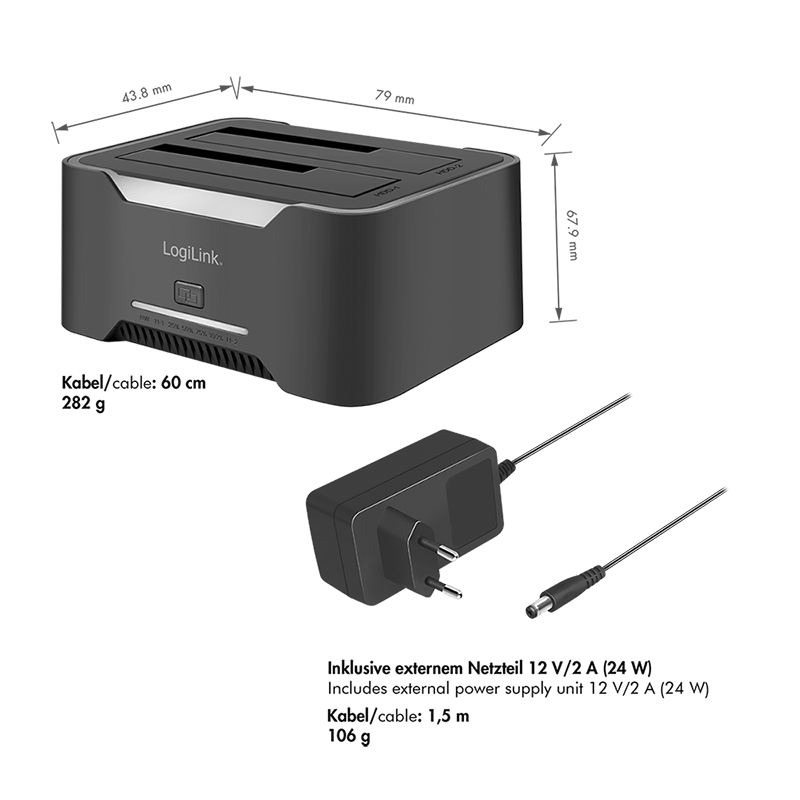 Logilink Docking- &amp; Klonstation  2,5" &amp; 3,5" SATA, USB3.2 Type A + C