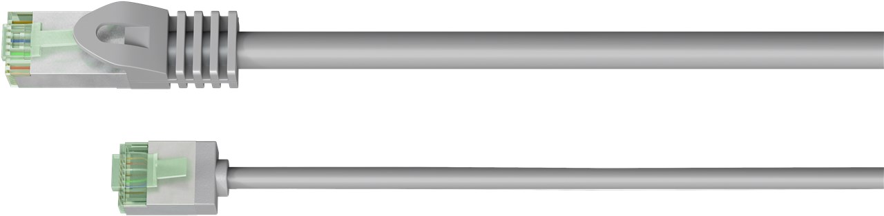 Netzwerk Patchkabel slim 5m grau Ultraflexibles Cat 8.1 U/FTP, extra kurze Stecker Netzwerk Patchkabel slim 5m grau Ultraflexibles Cat 8.1 U/FTP, extra kurze Stecker