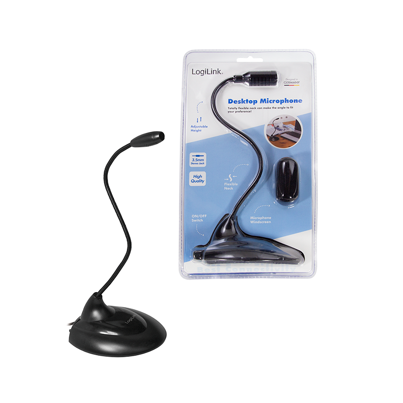 LogiLink Multimedia Mikrofon mit Standfuss und flexiblen Hals, 3,5mm Klinke LogiLink Multimedia Mikrofon mit Standfuss und flexiblen Hals, 3,5mm Klinke