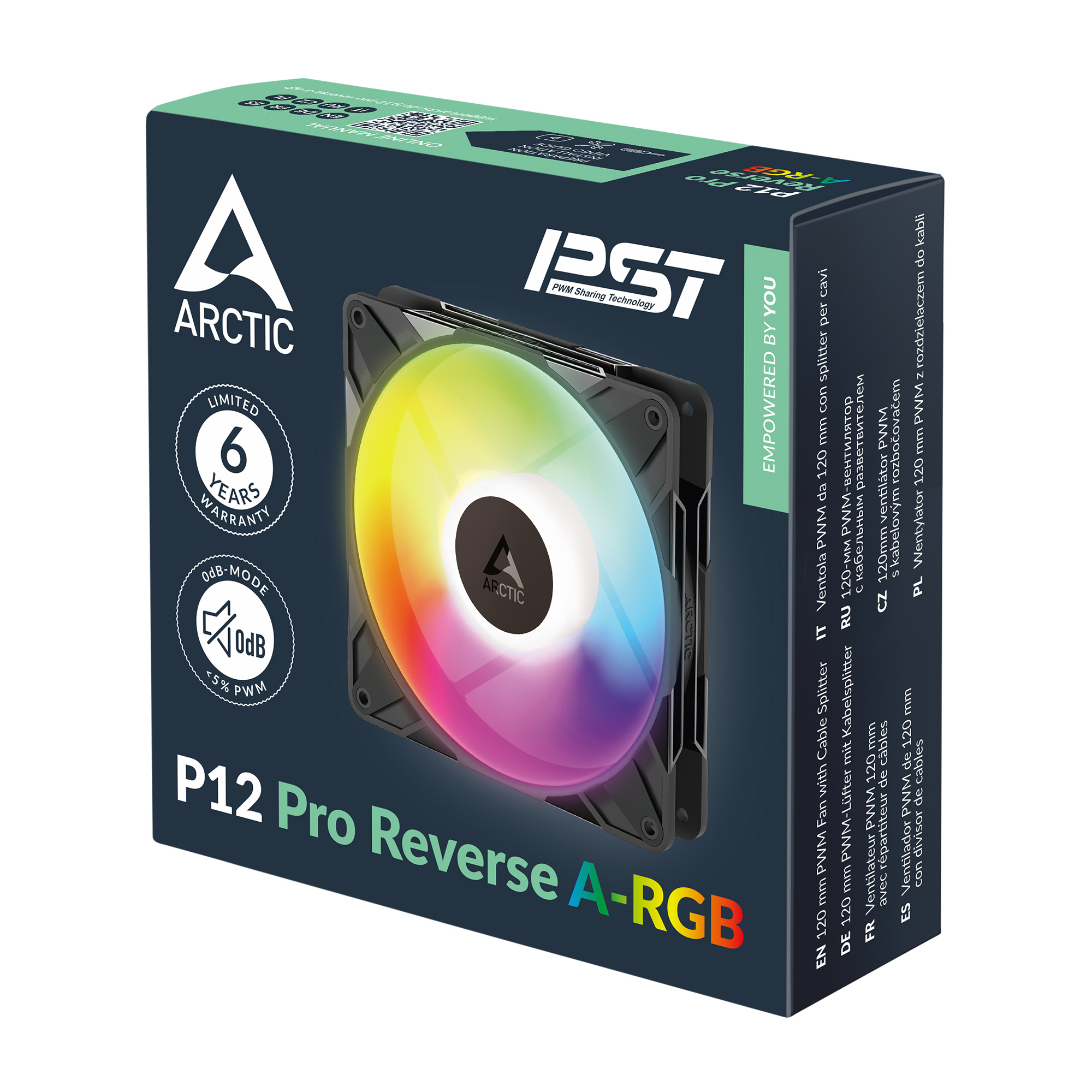 Arctic P12 Pro Reverse A-RGB PC-Lüfter 120x120x25mm 4-pol. PWM-Stecker, schwarz