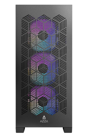 Miditower AzzA Aerohex Gaming Gehäuse ohne Netzteil, USB3/Audio, 4x120er RGB-Lüfter, schwarz