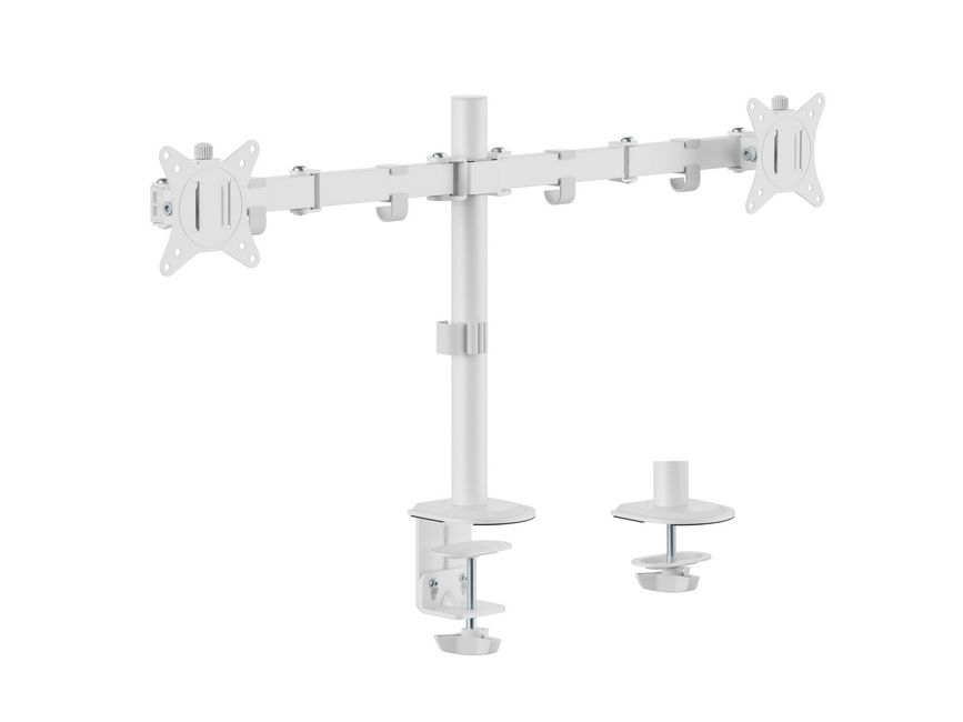Tischhalterung neig- / schwenkbar für 2x TV-/TFT-Displays 33-68cm bis 2x 9kg, VESA 75/100mm, weiß Tischhalterung neig- / schwenkbar für 2x TV-/TFT-Displays 33-68cm bis 2x 9kg, VESA 75/100mm, weiß
