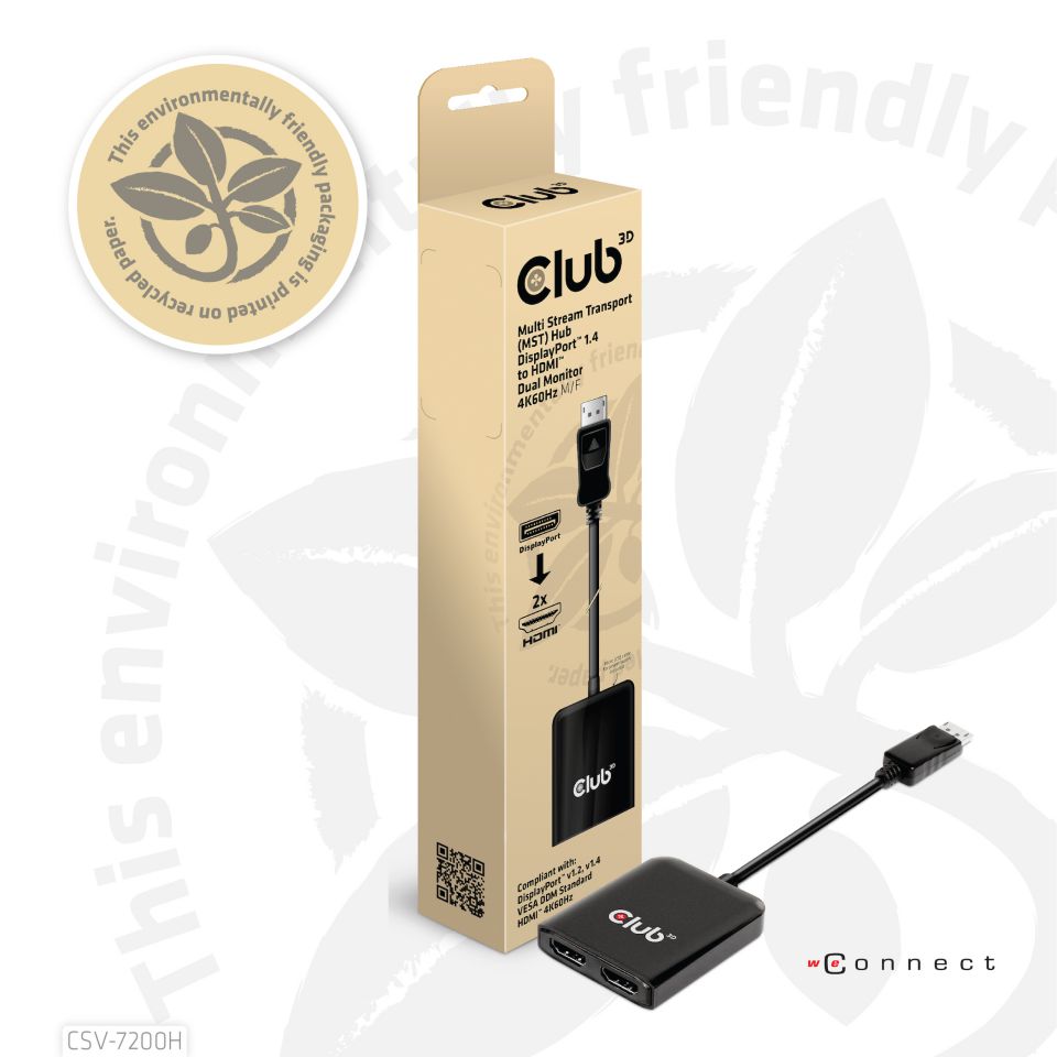 Club3D Multi Streaming Transport Hub / Splitter 1xDP /St ->2xHDMI /Bu Club3D Multi Streaming Transport Hub / Splitter 1xDP /St ->2xHDMI /Bu