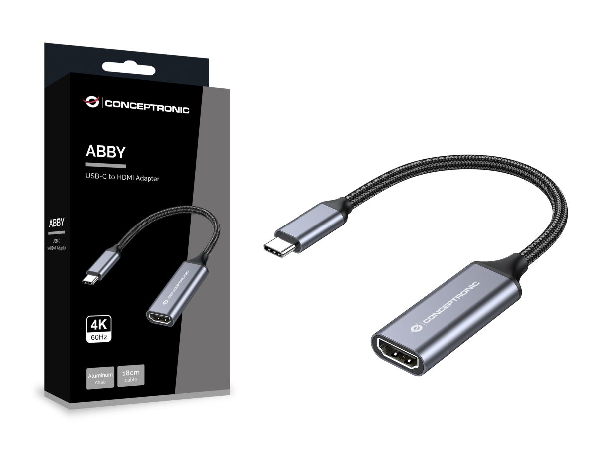 USB C/HDMI Konverter 4k/60Hz - USB 3.1 Typ C-Stecker > HDMI Buchse, 15cm, schwarz/grau