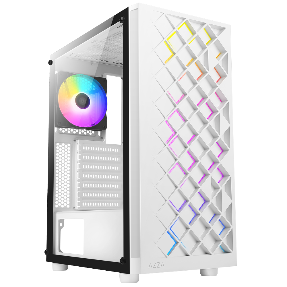 Miditower AzzA Spectra 280W Gaming Gehäuse ohne Netzteil, USB3/Audio, 120er RGB-Lüfter, weiss Miditower AzzA Spectra 280W Gaming Gehäuse ohne Netzteil, USB3/Audio, 120er RGB-Lüfter, weiss