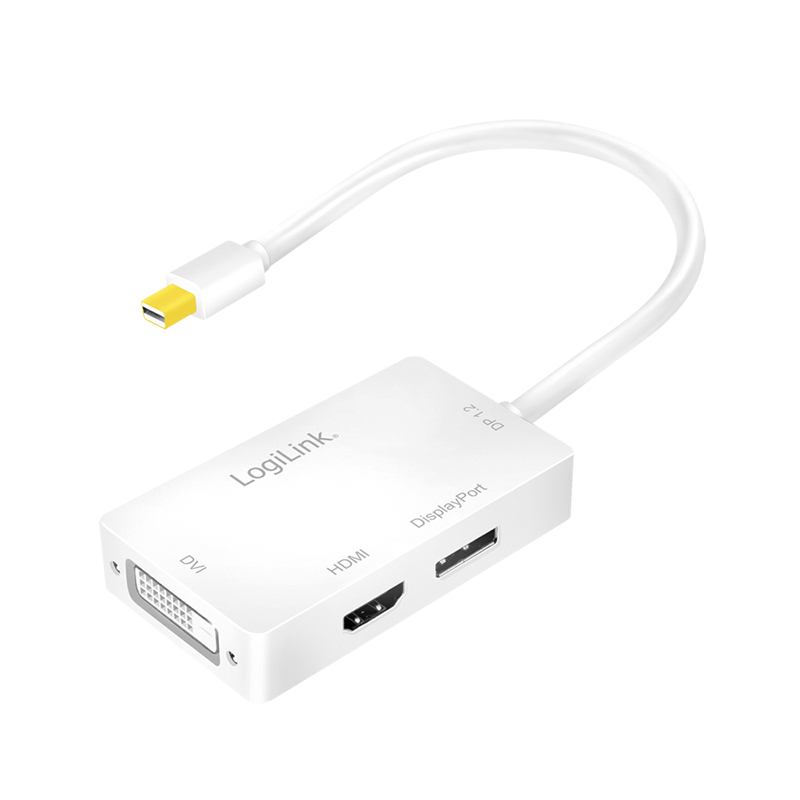 Mini DisplayPort  MultiPort-Adapter  1x Mini DP Stecker / je 1x DP / HDMI / DVI Kupplung, 4K, weiß