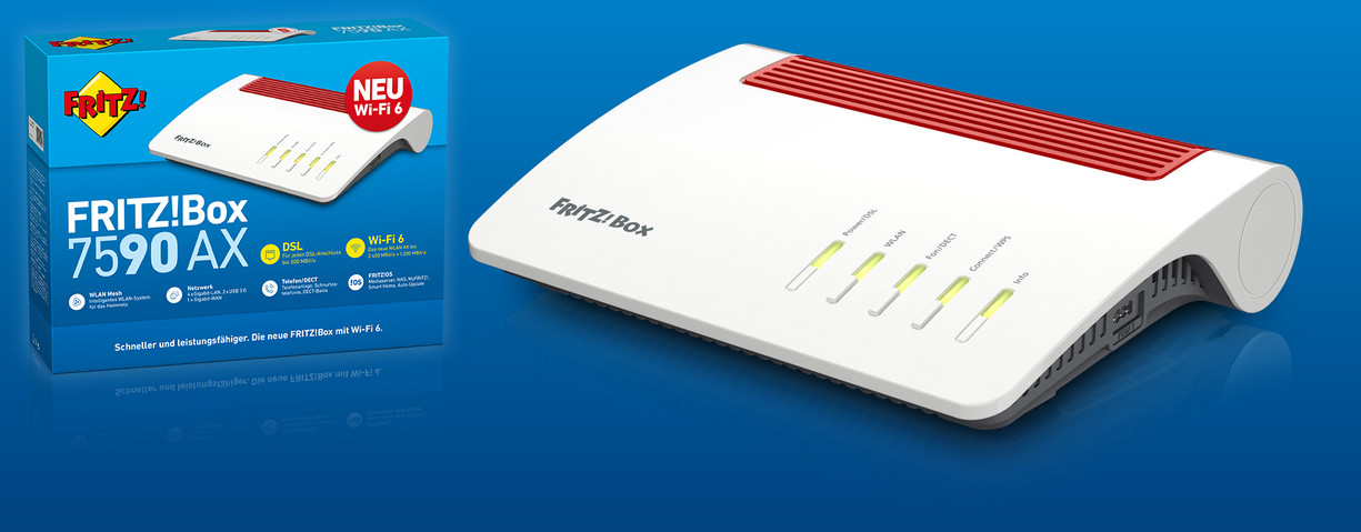 AVM Fritz!Box 7590 AX 2.0 ADSL+/VDSL Router / TK / VoIP / GLAN / Wi-Fi 6 2x USB 3.0 AVM Fritz!Box 7590 AX 2.0 ADSL+/VDSL Router / TK / VoIP / GLAN / Wi-Fi 6 2x USB 3.0
