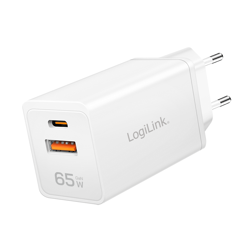 Logilink PD GaN Dual Schnellladegerät (65W) auf USB-C + USB-A, weiß