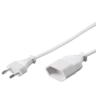Euro Stromverlängerung 5 Meter, Stecker/Buchse, weiß Euro Stromverlängerung 5 Meter, Stecker/Buchse, weiß