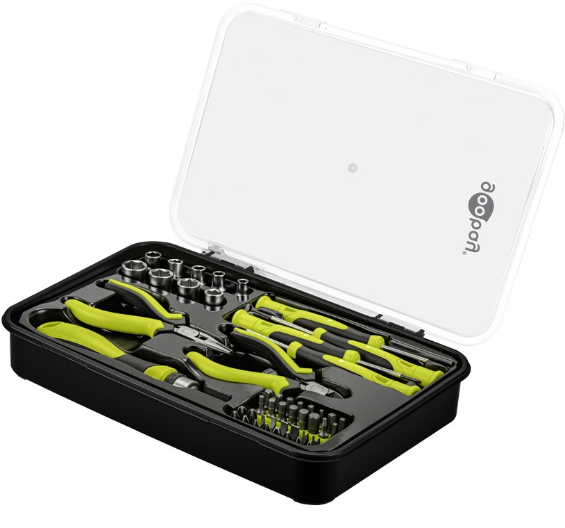 Goobay 49-teiliges Werkzeug-Set Advanced, Werkzeuge und Bit-Set für Schraub-, Montage- und Heimwerkerarbeiten