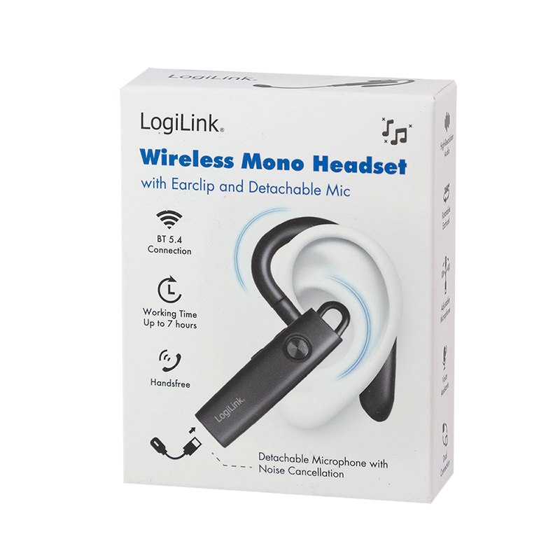 Logilink Ohrclip Mono-Headset, BT 5.4 mit abnehmbaren Microfon