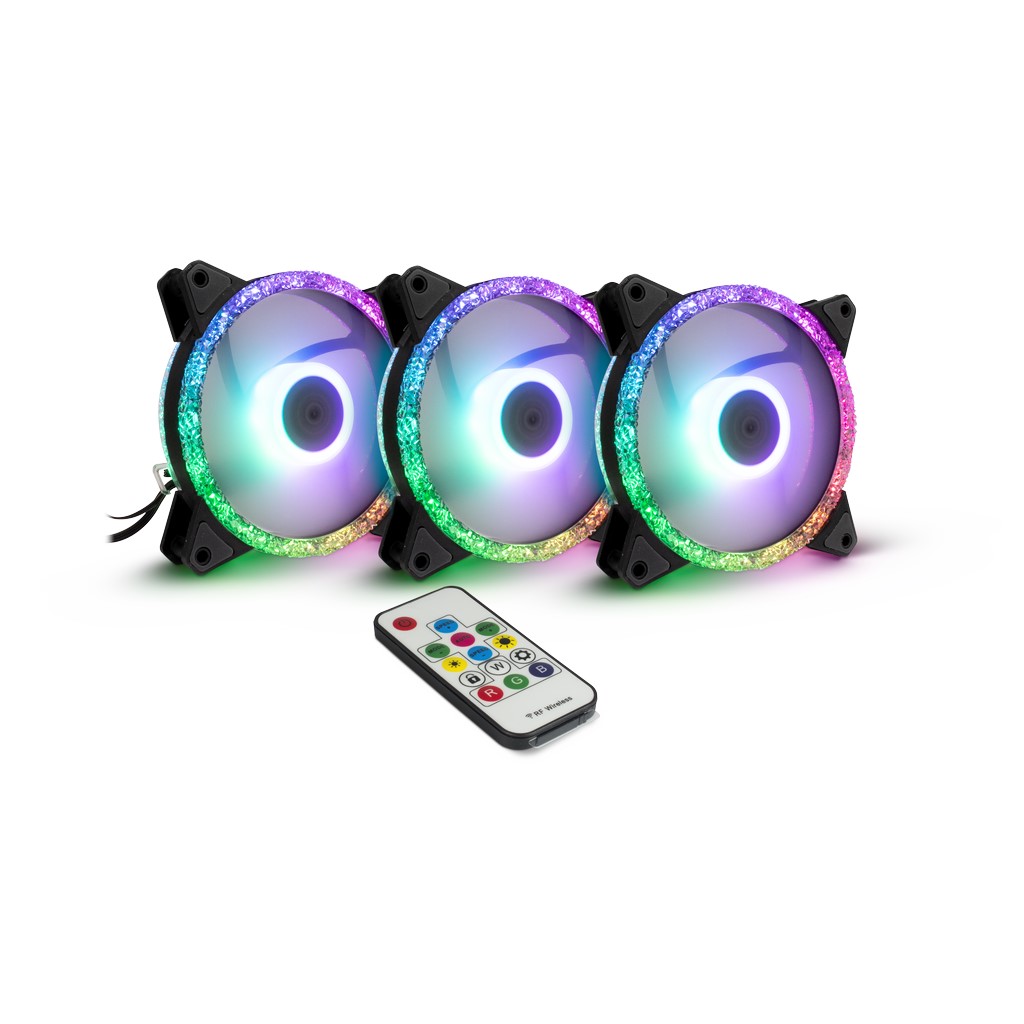 Argus RS-07 RGB-FAN SET, 3x Kristall-Effekt Lüfter 4Pin PWM 120x120x25 mm, Steuereinheit mit FB Argus RS-07 RGB-FAN SET, 3x Kristall-Effekt Lüfter 4Pin PWM 120x120x25 mm, Steuereinheit mit FB
