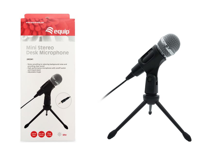 Equip Tischmikrofon Mini mit Stativhalter, 3.5mm AUX  1.80m, schwarz