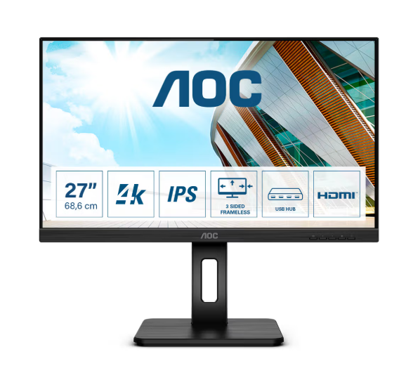 AOC U27P2 TFT 68,8cm (27 Zoll) 16:9 350cd/m2 60Hz 3840x2160 2xHDMI DP, schwarz