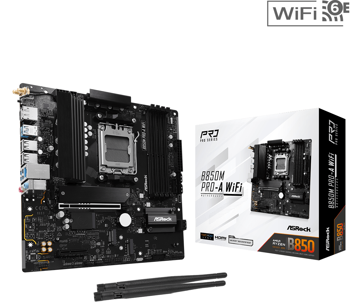 ASRock B850M Pro-A WiFi Sockel AM5, 4xDDR5 3xM.2 / HDMI , mATX ASRock B850M Pro-A WiFi Sockel AM5, 4xDDR5 3xM.2 / HDMI , mATX