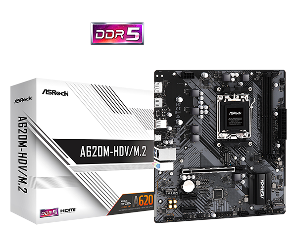ASRock A620M-HDV/M.2 Sockel AM5, 2xDDR5 M.2 / HDMI / DP, µATX ASRock A620M-HDV/M.2 Sockel AM5, 2xDDR5 M.2 / HDMI / DP, µATX