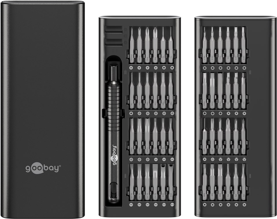 Goobay 48-teiliges Schraubendreher-Set mit Präzisions-Bitsatz Werkzeug-Set für feinmechanische Schraub-, Montage- und Heimwerkerarbeiten