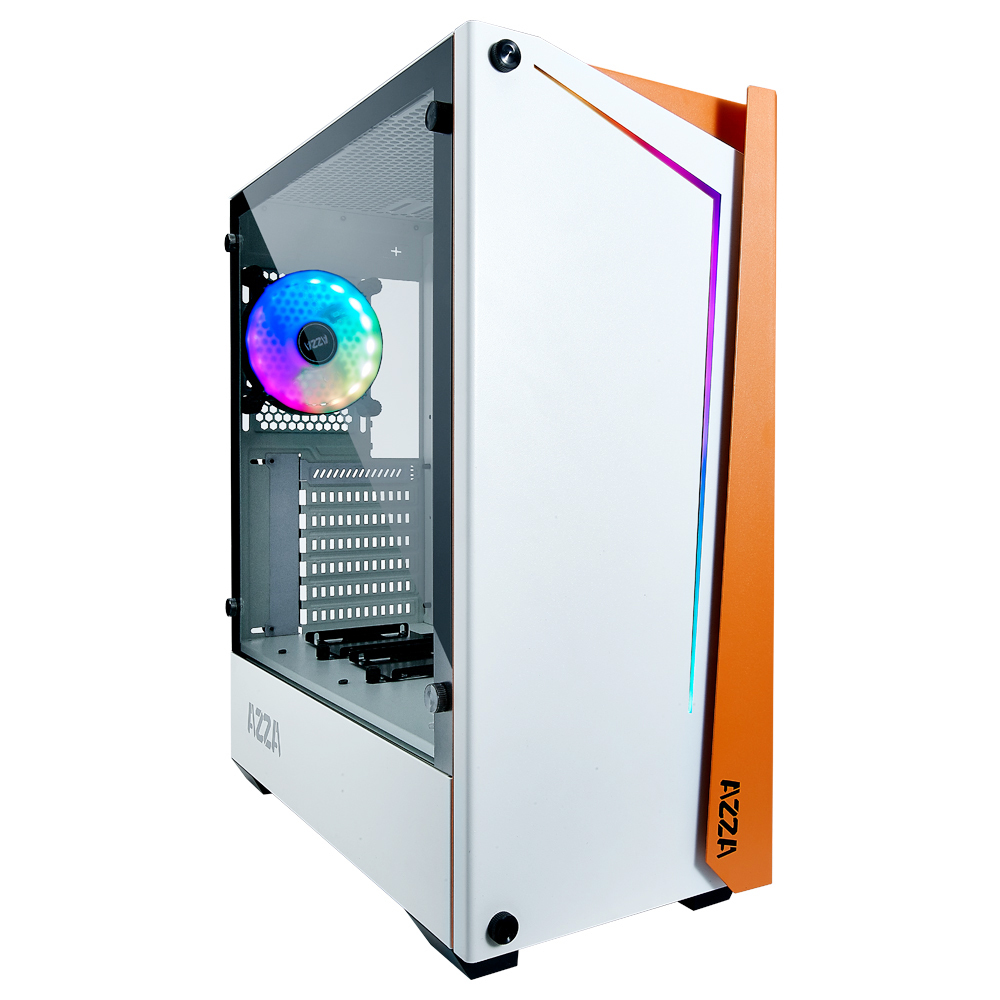 Miditower AzzA Apollo 430W-DF2 Gaming Gehäuse ohne Netzteil, USB3/Audio, 120er RGB-Lüfter, weiss Miditower AzzA Apollo 430W-DF2 Gaming Gehäuse ohne Netzteil, USB3/Audio, 120er RGB-Lüfter, weiss