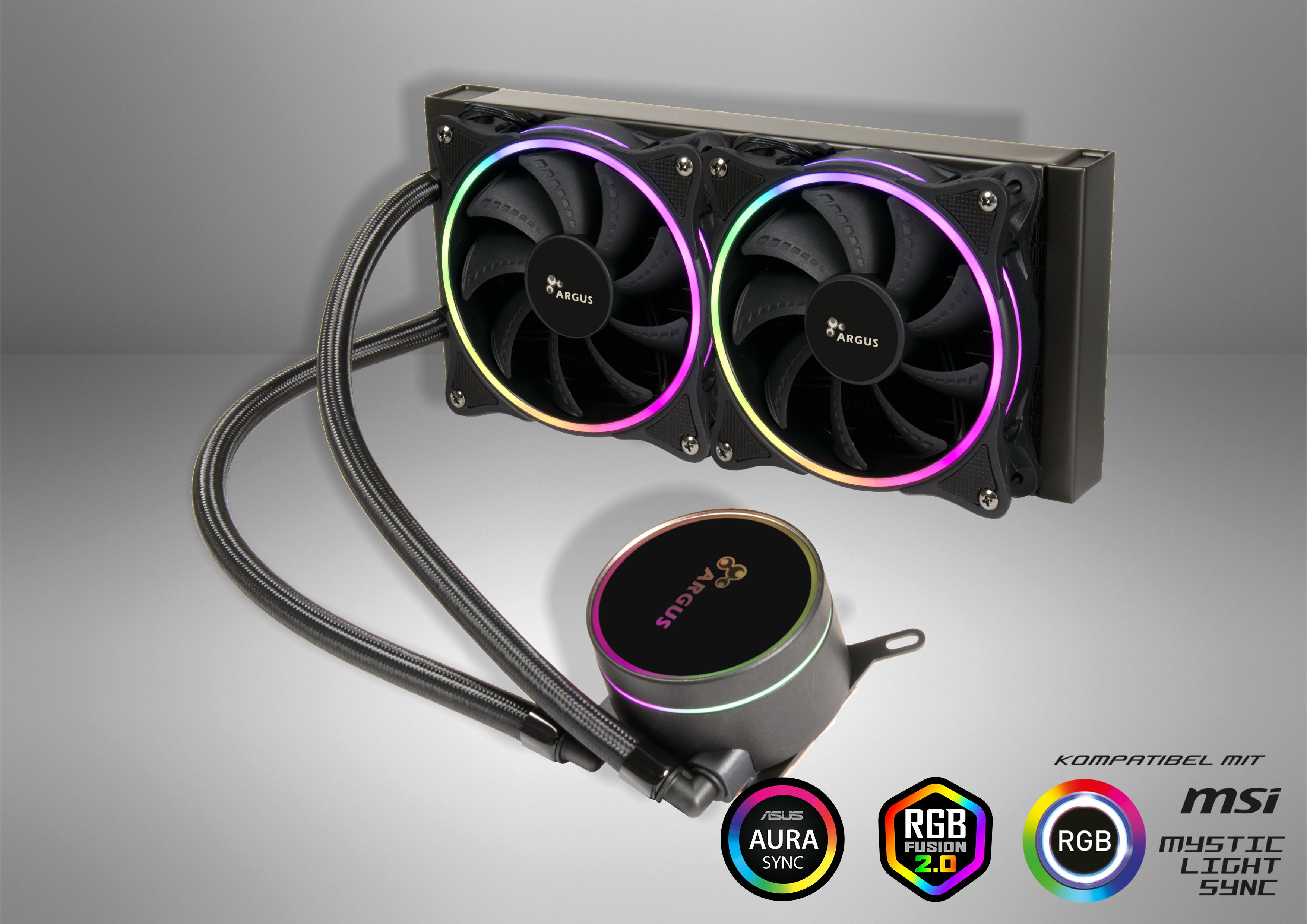 Argus Iceman LC-240 Wasserkühlung 2x 120mm Lüfter mit ARGB für Intel und AMD Prozessoren Argus Iceman LC-240 Wasserkühlung 2x 120mm Lüfter mit ARGB für Intel und AMD Prozessoren