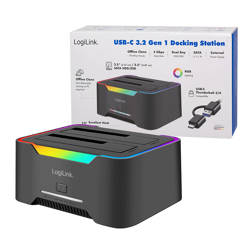 Logilink Docking- &amp; Klonstation  2,5" &amp; 3,5" SATA, USB3.2 Type A + C