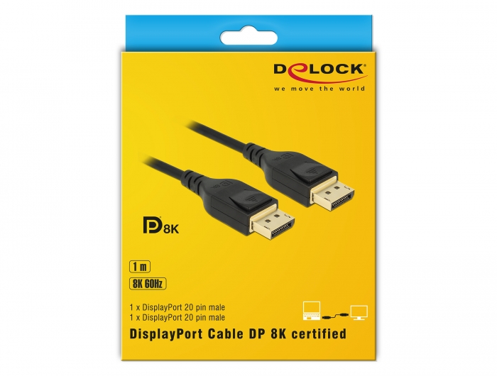 DeLock DisplayPort Anschlusskabel 1 Meter 1.4, 8K/60Hz, vergoldet DP-Stecker > DP-Stecker, schwarz DeLock DisplayPort Anschlusskabel 1 Meter 1.4, 8K/60Hz, vergoldet DP-Stecker > DP-Stecker, schwarz