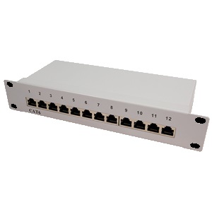 Patch Panel 12-Port RJ-45 CAT-5/-6 für 10" Industrie-Gehäuse / 1HE, hellgrau Patch Panel 12-Port RJ-45 CAT-5/-6 für 10" Industrie-Gehäuse / 1HE, hellgrau