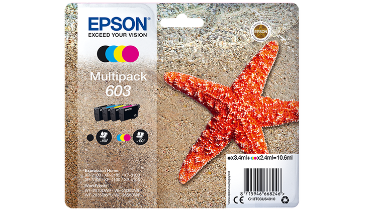 Epson 603 Multipack Tinte (Seestern) für Expression Home XP + WF 28xx, DURABrite schwarz, cyan, magenta + gelb Epson 603 Multipack Tinte (Seestern) für Expression Home XP + WF 28xx, DURABrite schwarz, cyan, magenta + gelb