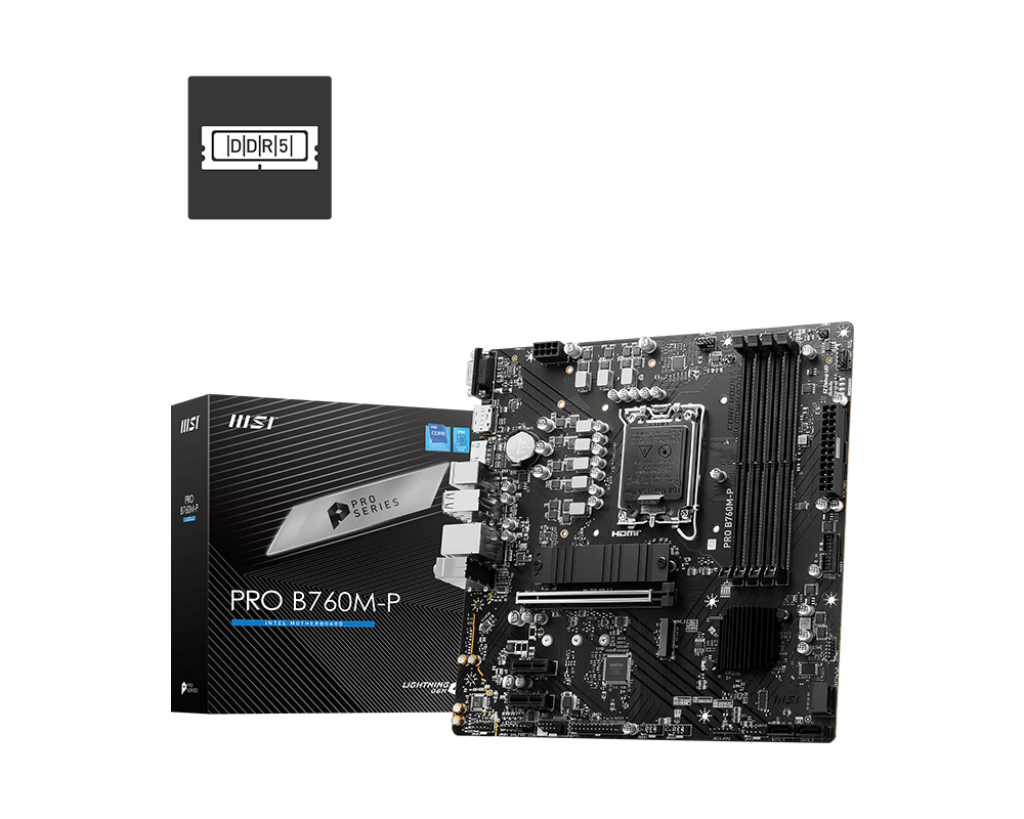 MSI Pro B760M-P Sockel 1700, 4xDDR5 HDMI / DP / VGA / 2xM.2 / mATX MSI Pro B760M-P Sockel 1700, 4xDDR5 HDMI / DP / VGA / 2xM.2 / mATX