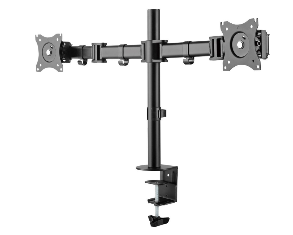 Tischhalterung neig- / schwenkbar für 2x TV-/TFT-Displays 33-68cm bis 2x 8kg, VESA 75/100mm, schwarz Tischhalterung neig- / schwenkbar für 2x TV-/TFT-Displays 33-68cm bis 2x 8kg, VESA 75/100mm, schwarz