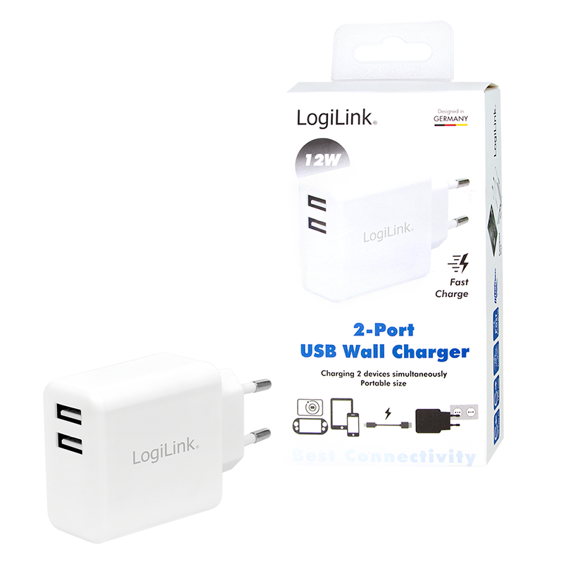 USB Lade-Adapter 230V auf 2x USB-A Buchse 2400mA, weiß USB Lade-Adapter 230V auf 2x USB-A Buchse 2400mA, weiß